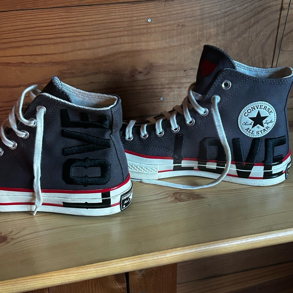 Converse High-Top Sneakers - Gray with Red and Black Details - Picture 5 of 7